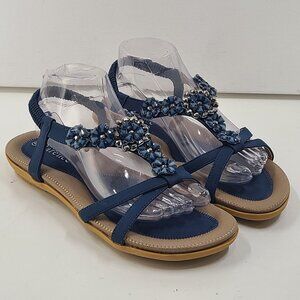 Harence Women's Casual Sandals Blue Flat Open Toe Adjustable Size 11.5 EU 42